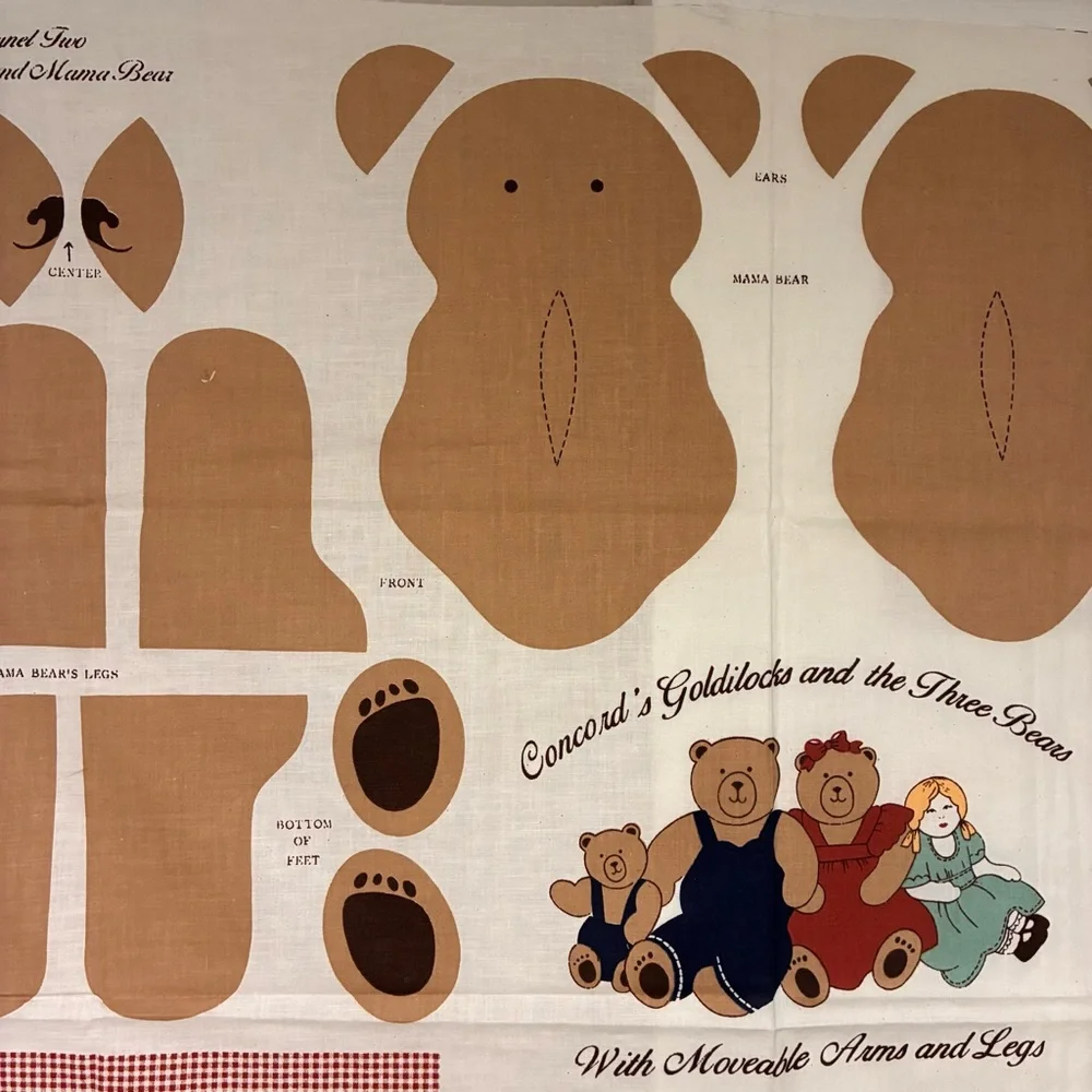 Vintage Sewing Fabric Panel “Goldilocks and the Three* Bears”Moveable Arms, Legs